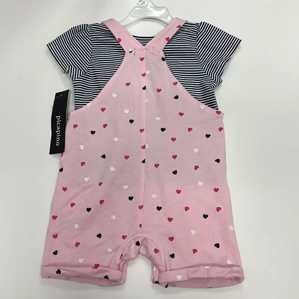 Picapino Baby Girl’s Pink and Blue 2 Piece Overall Set Size 24 Months